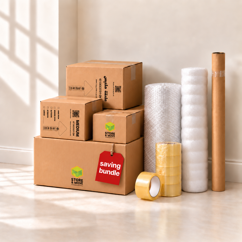 Moving box bundles with packing supplies